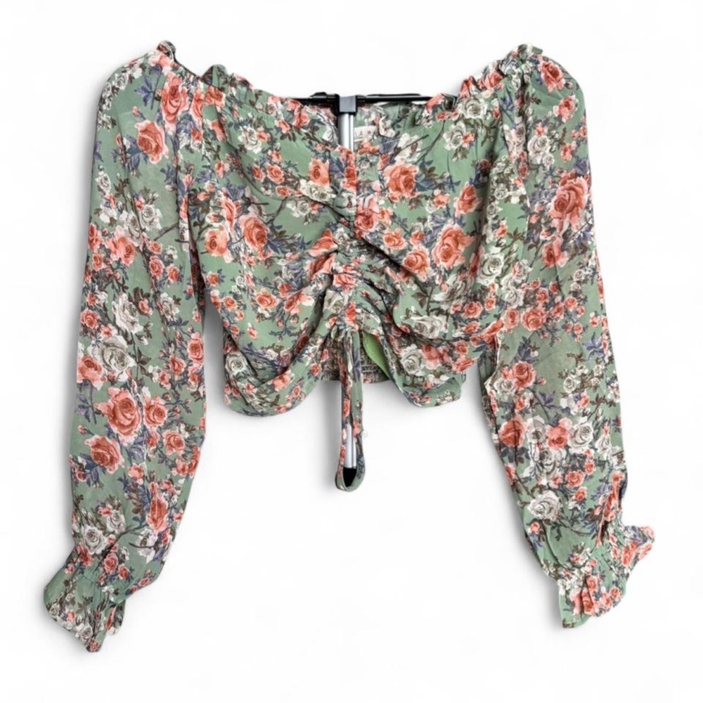 ILLA ILLA Floral Blouse in Green and Pink